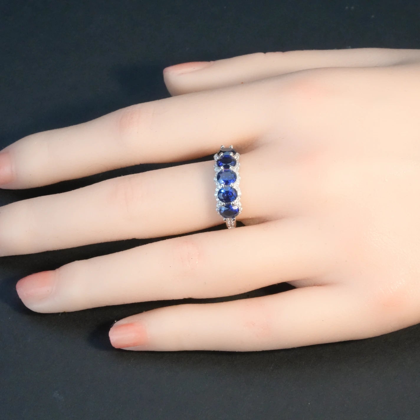 Crown Style Sapphire Ring - Five Stones in a Row