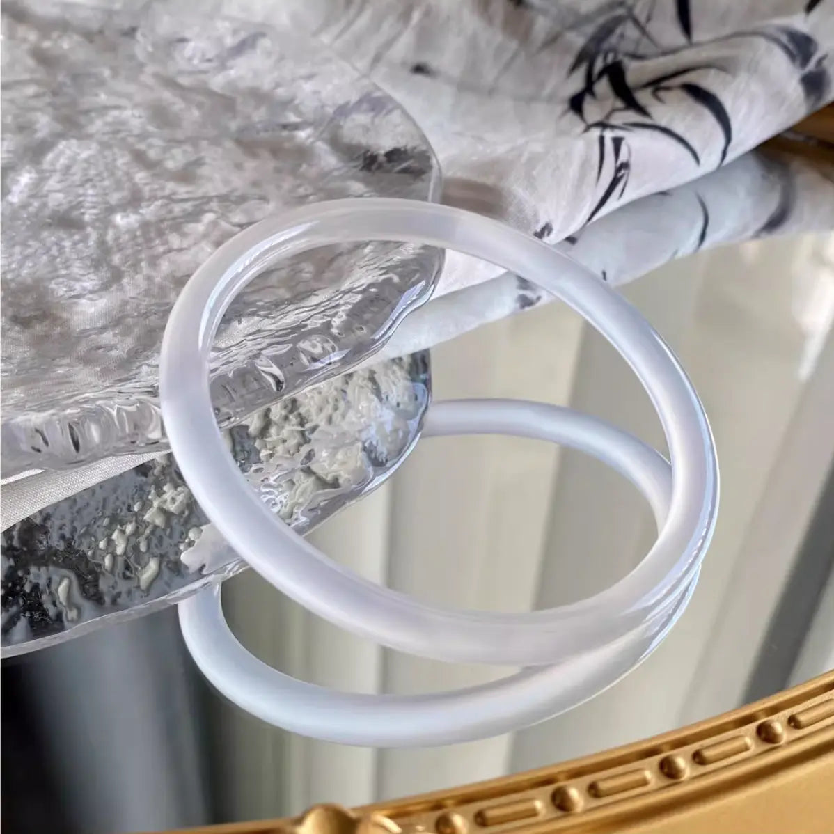 Natural Color Agate Jingle Bangle - Icy White Color