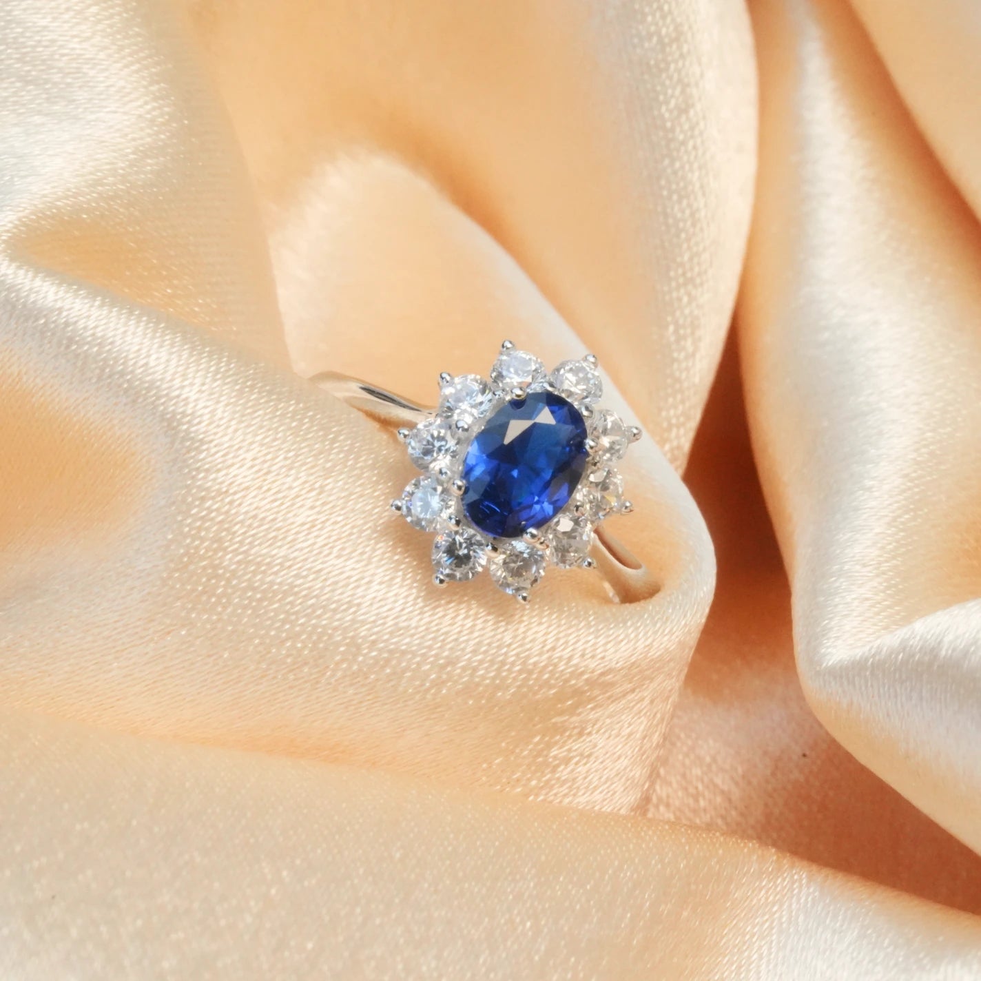 Cobalt Blue Spinel Ring Sunflower Style