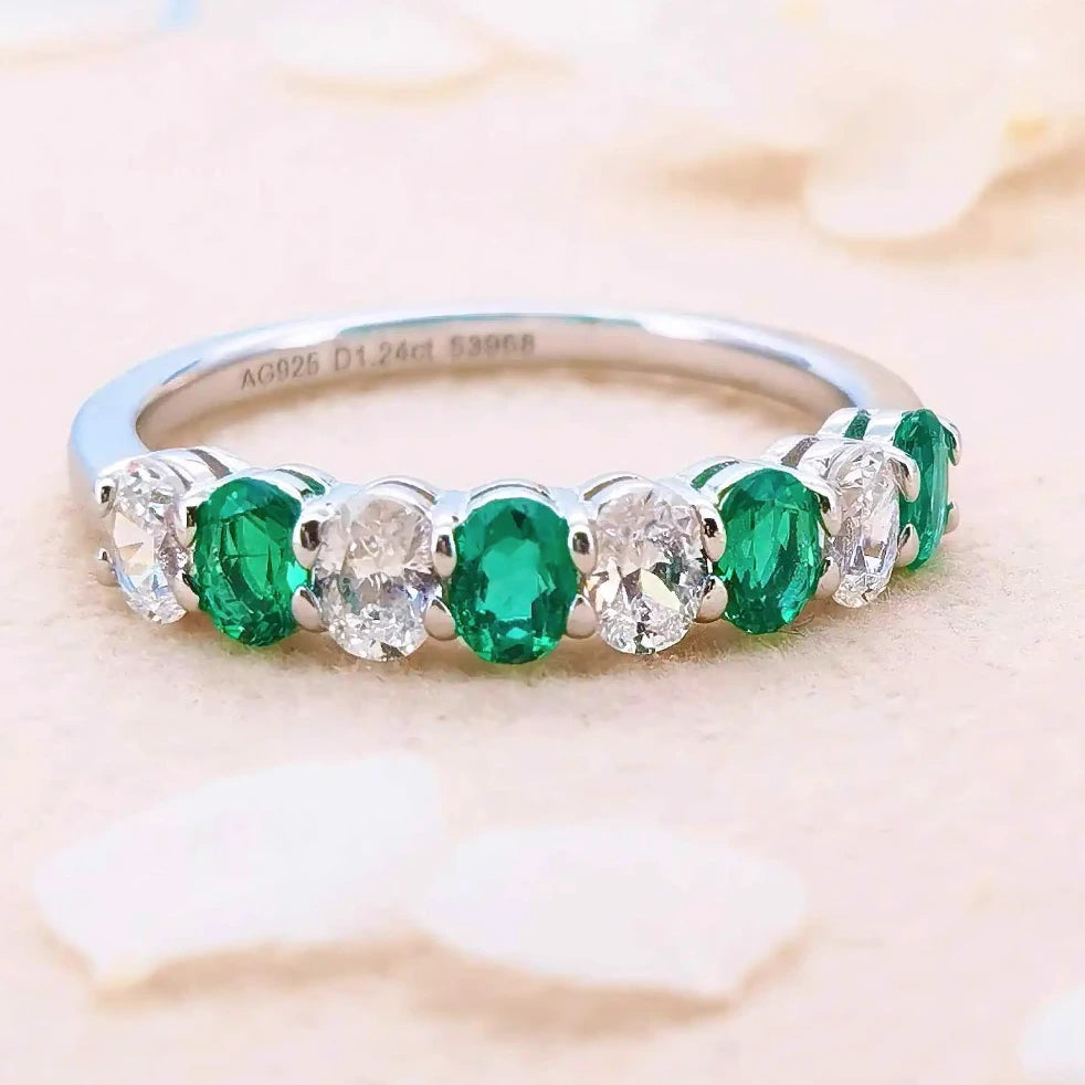 Emerald and White Zircon Eternity Ring