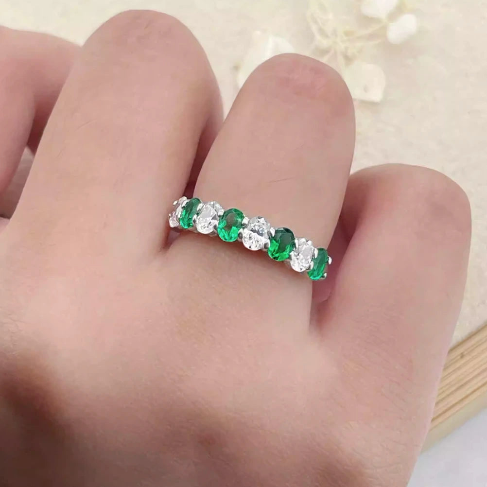 Emerald and White Zircon Eternity Ring