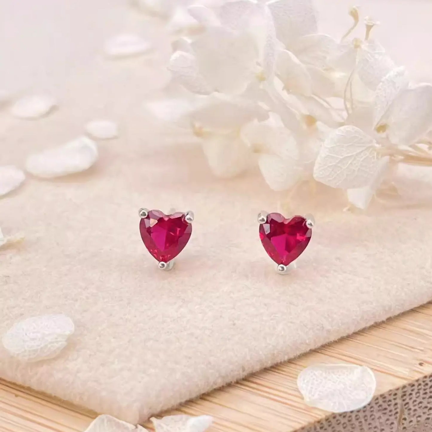 1 ct Heart Style Ruby Earring Studs / Bracelet