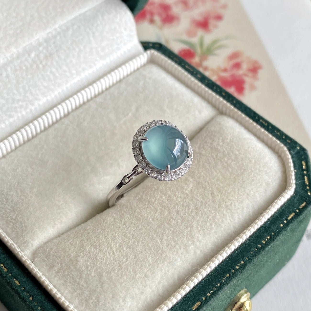 8mm Natural Icy Guatemalan Jadeite Ring - Sky Blue
