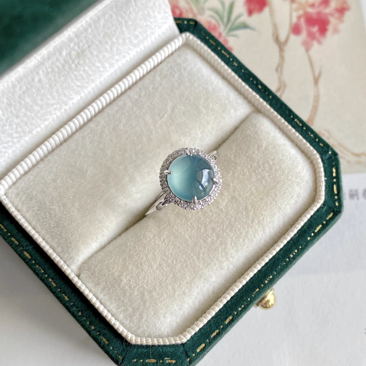 8mm Natural Icy Guatemalan Jadeite Ring - Sky Blue