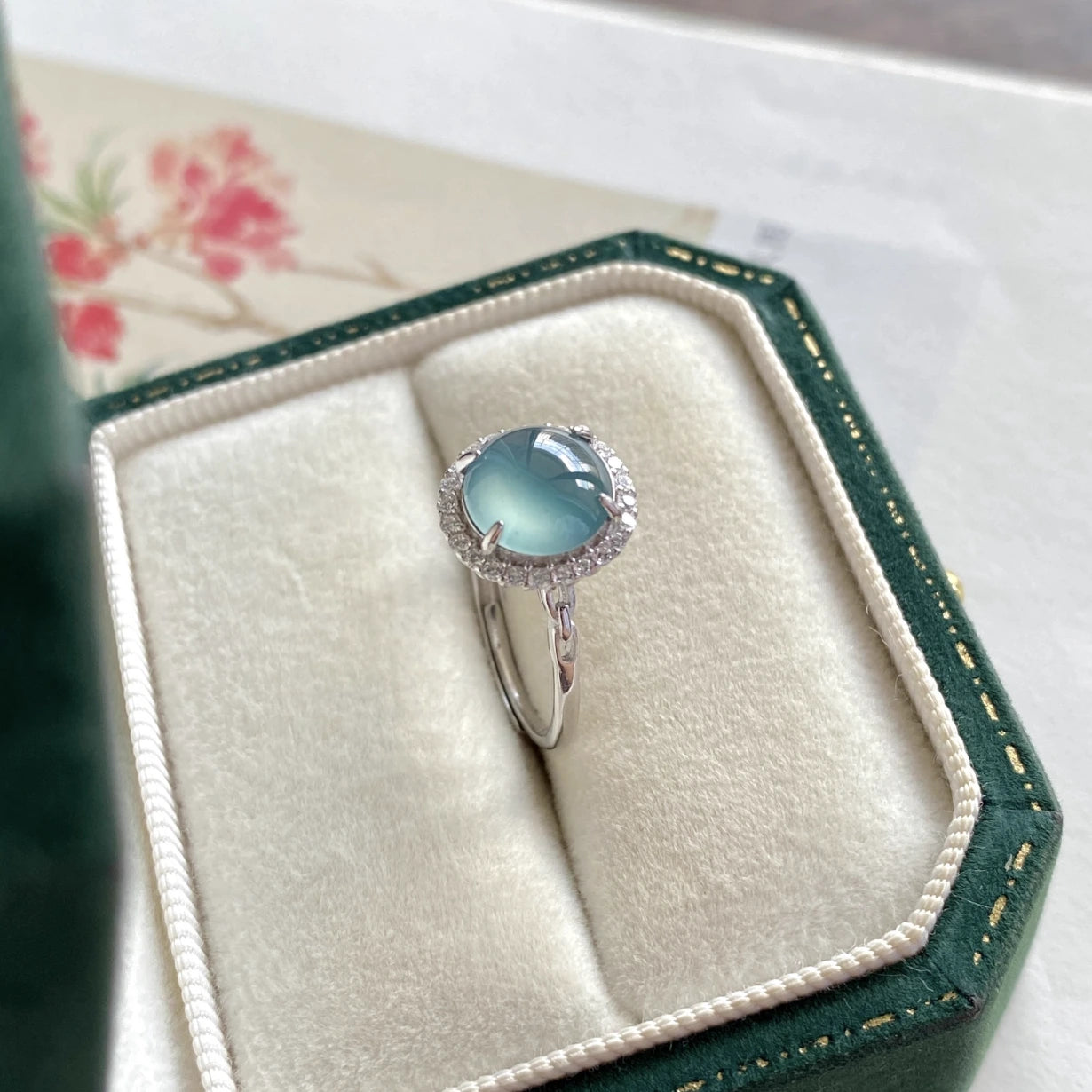 8mm Natural Icy Guatemalan Jadeite Ring - Sky Blue