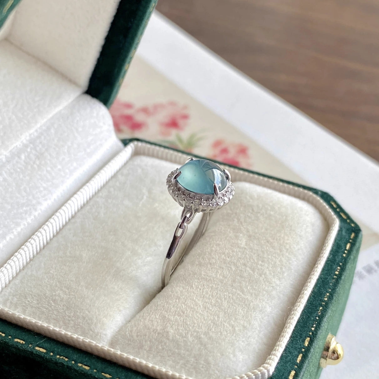8mm Natural Icy Guatemalan Jadeite Ring - Sky Blue