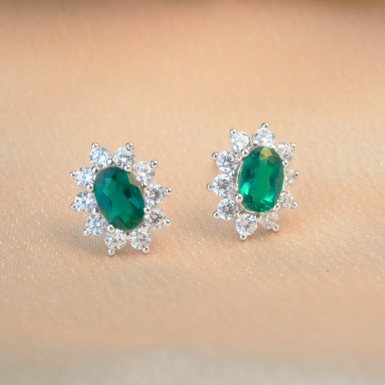 Emerald Earring Studs and Ring Set - Sunflower style