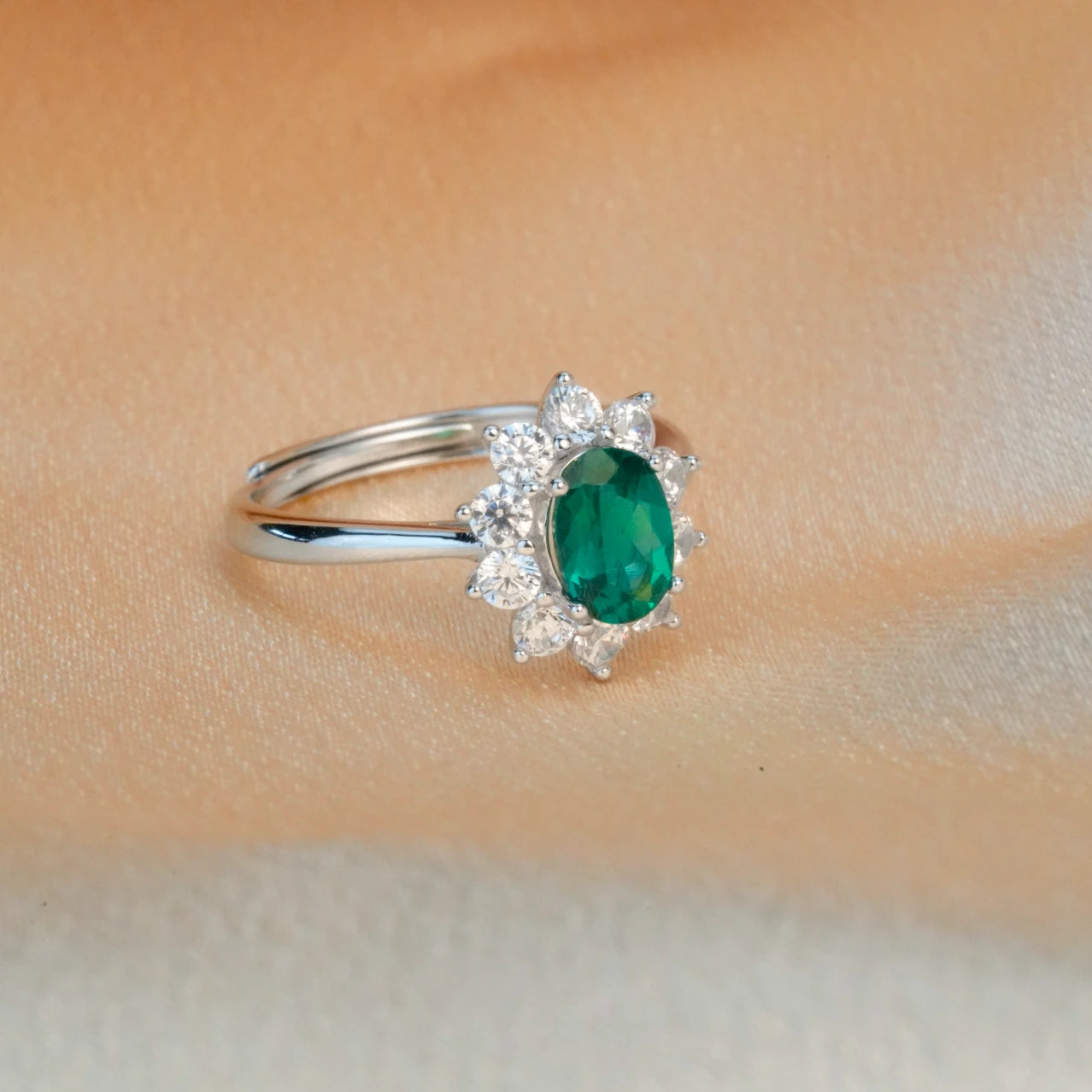Emerald Earring Studs and Ring Set - Sunflower style
