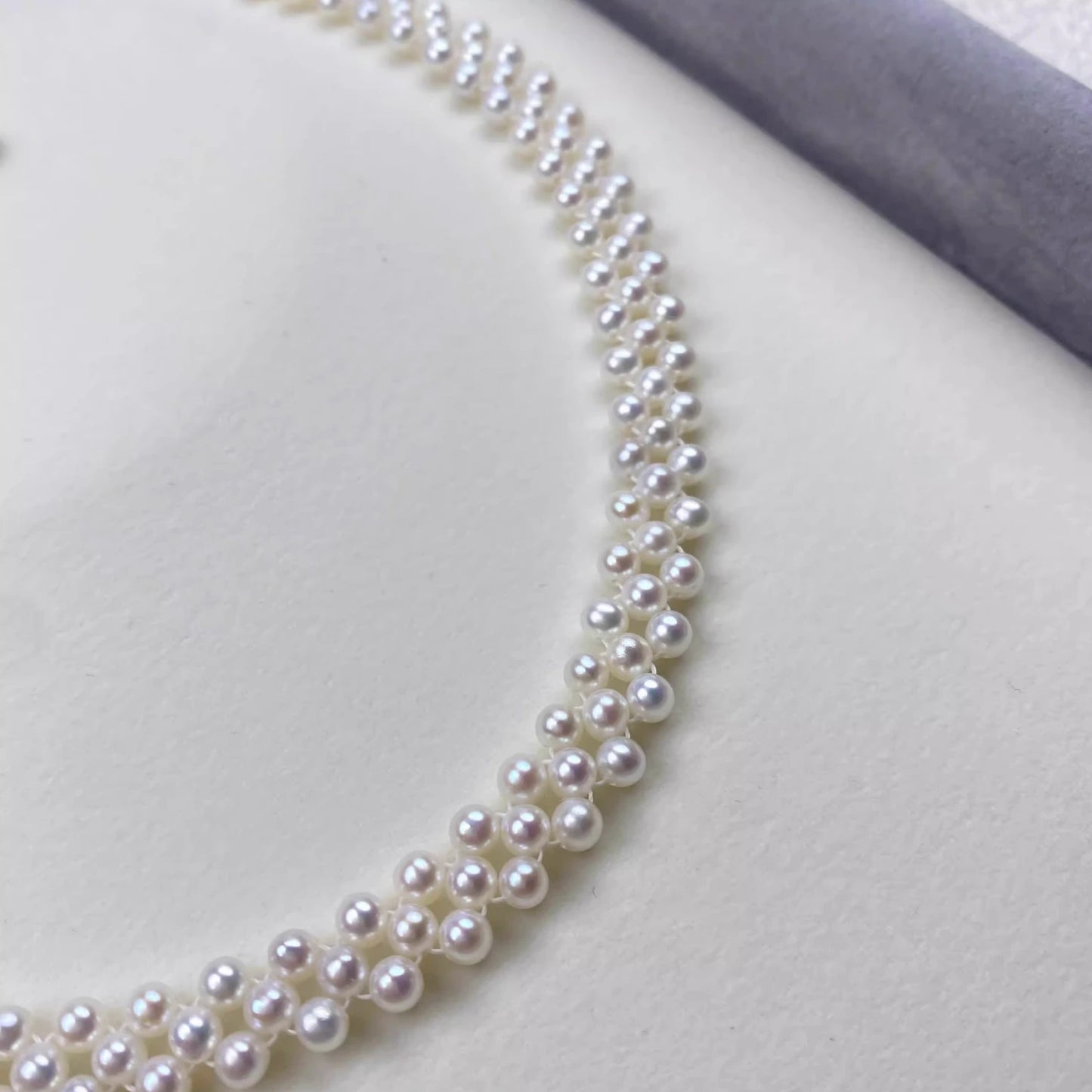 Layered Style High Luster Natural Pearls Choker Necklace - Weaved Style