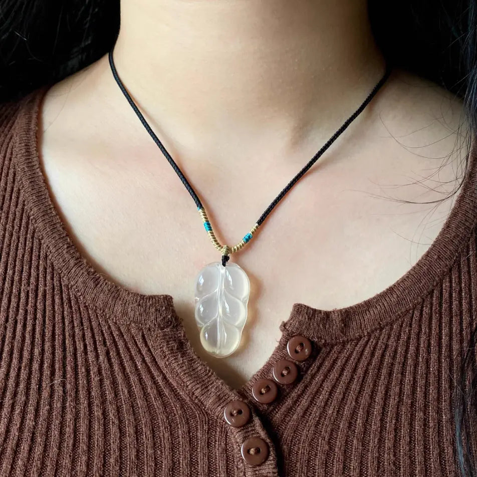 Natural Icy Natural Agate Pendant - Leaf