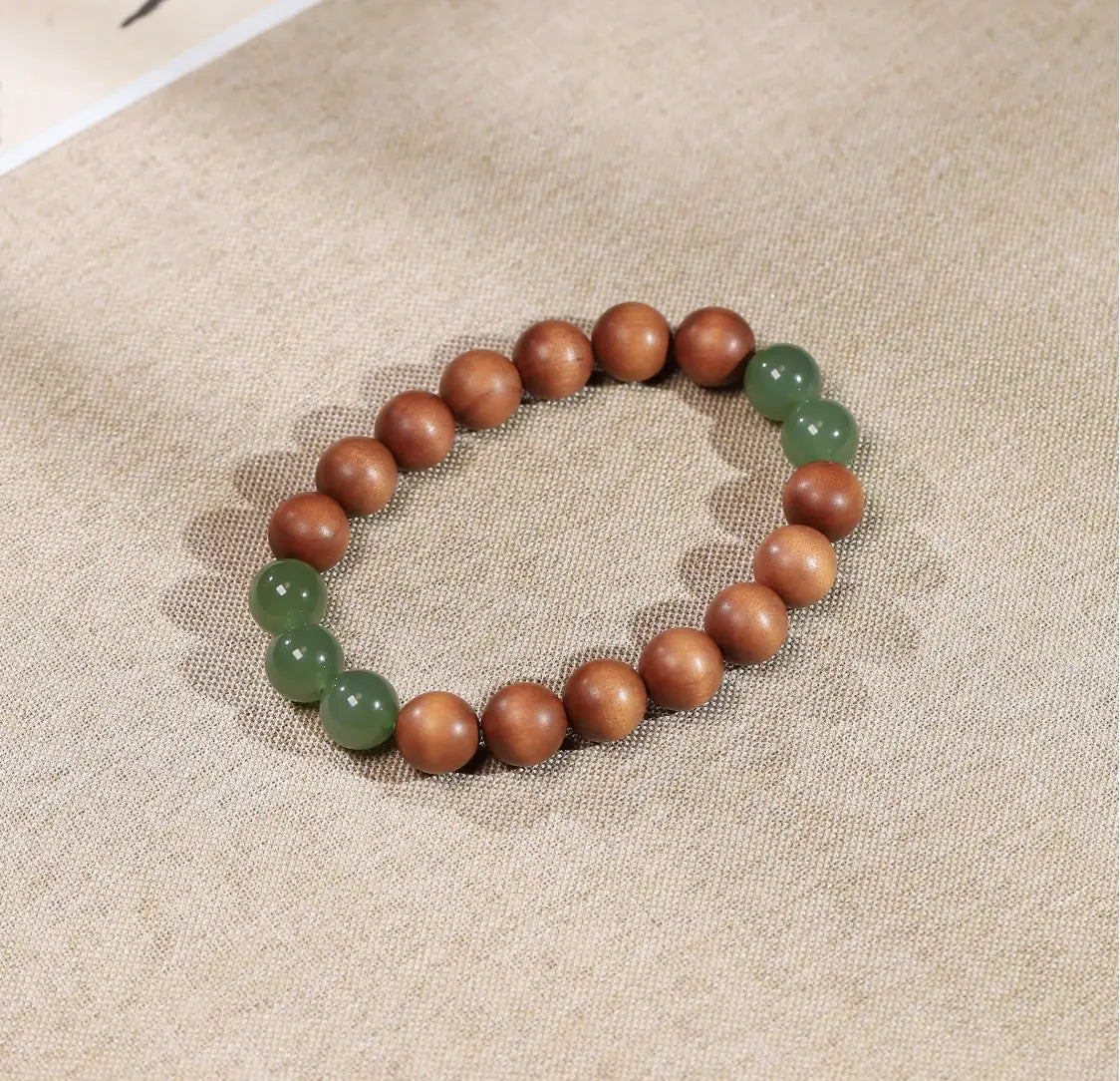 Natural Jade + Sandalwood 10mm Double-strand Beads Bracelet