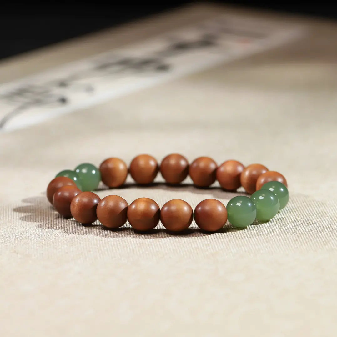 Natural Jade + Sandalwood 10mm Double-strand Beads Bracelet