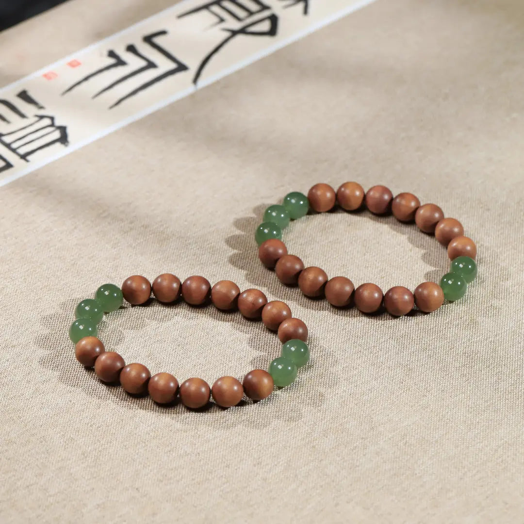 Natural Jade + Sandalwood 10mm Double-strand Beads Bracelet