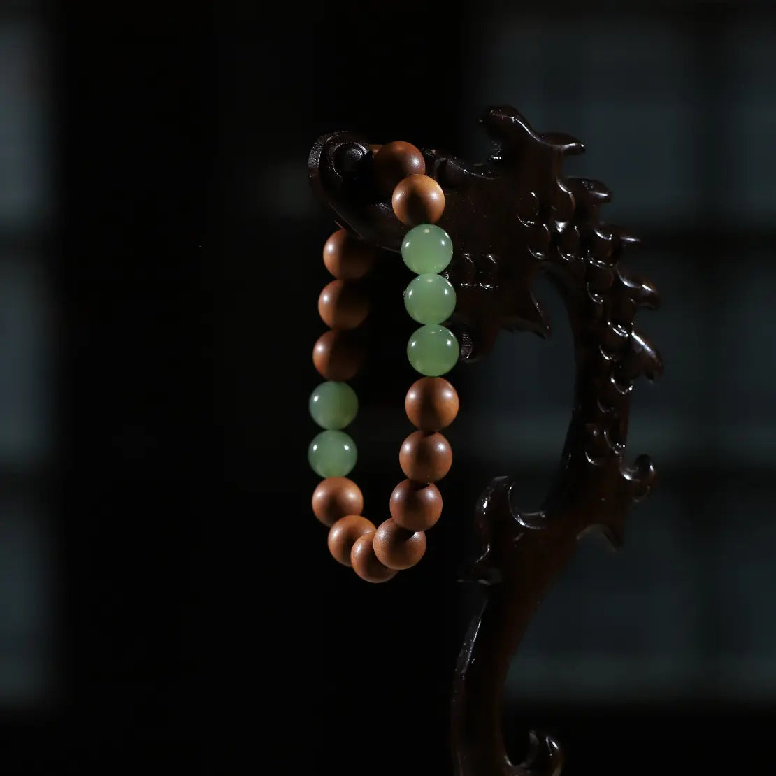 Natural Jade + Sandalwood 10mm Double-strand Beads Bracelet