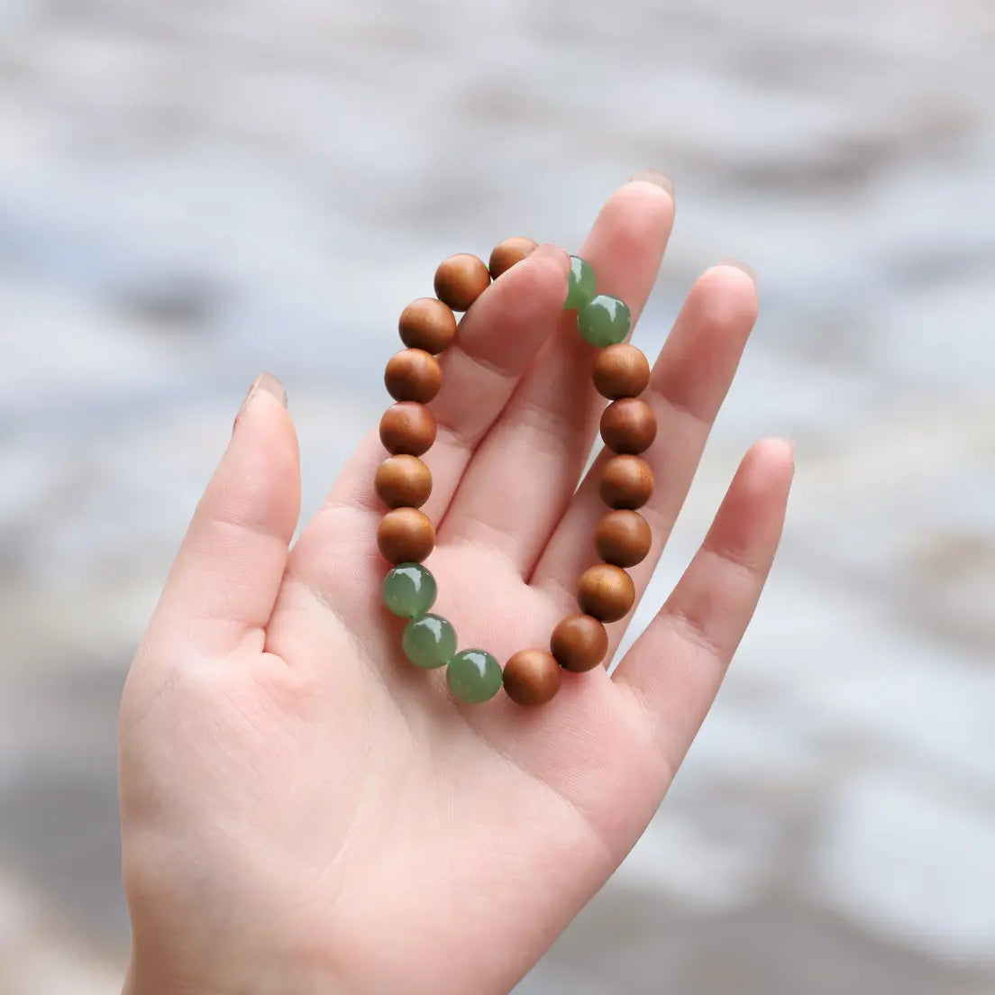 Natural Jade + Sandalwood 10mm Double-strand Beads Bracelet