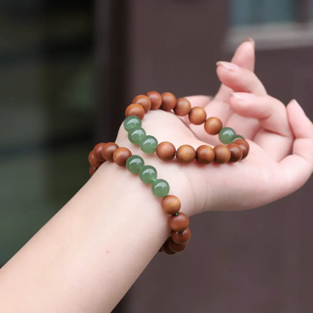 Natural Jade + Sandalwood 10mm Double-strand Beads Bracelet