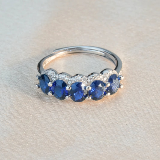 Crown Style Sapphire Ring - Five Stones in a Row