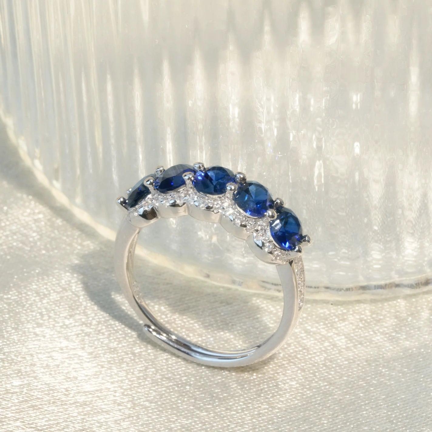 Crown Style Sapphire Ring - Five Stones in a Row