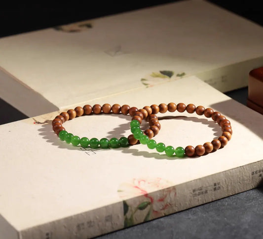 Natural Jade + Sandalwood 6mm Double-strand Beads Bracelet