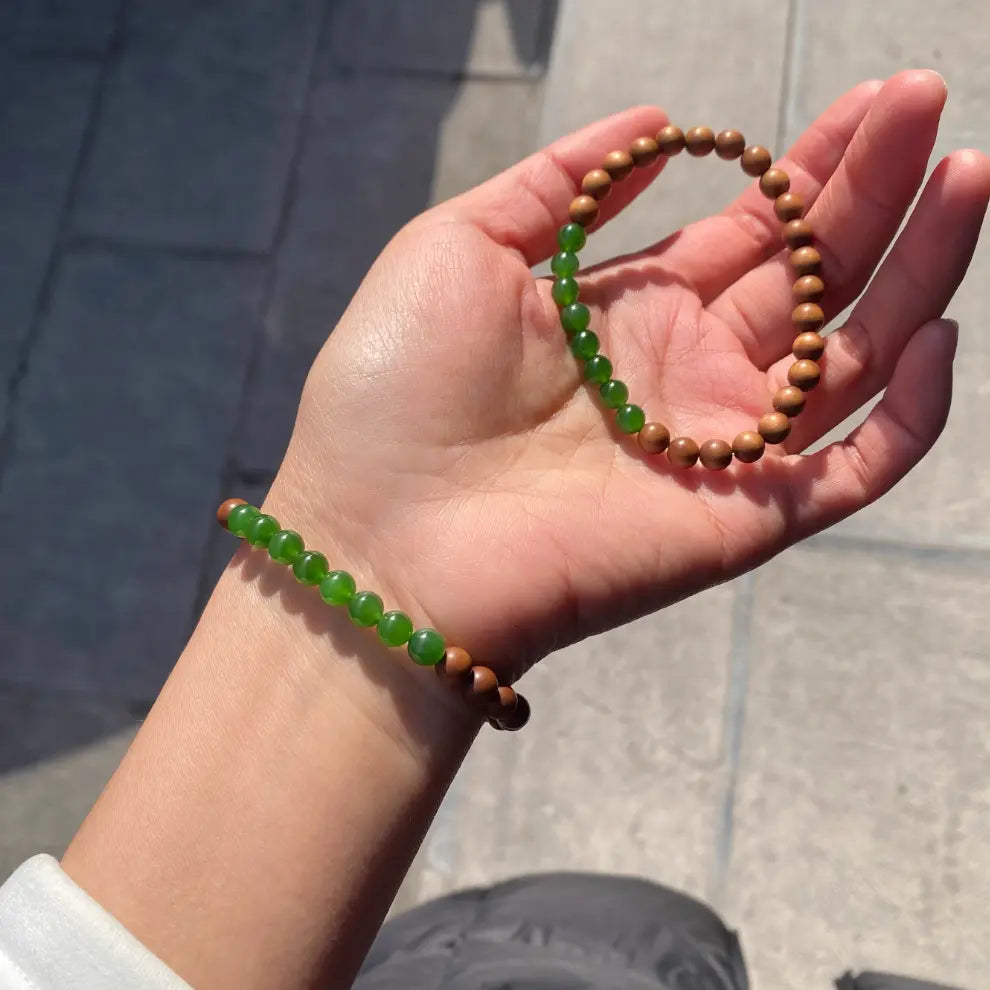 Natural Jade + Sandalwood 6mm Double-strand Beads Bracelet