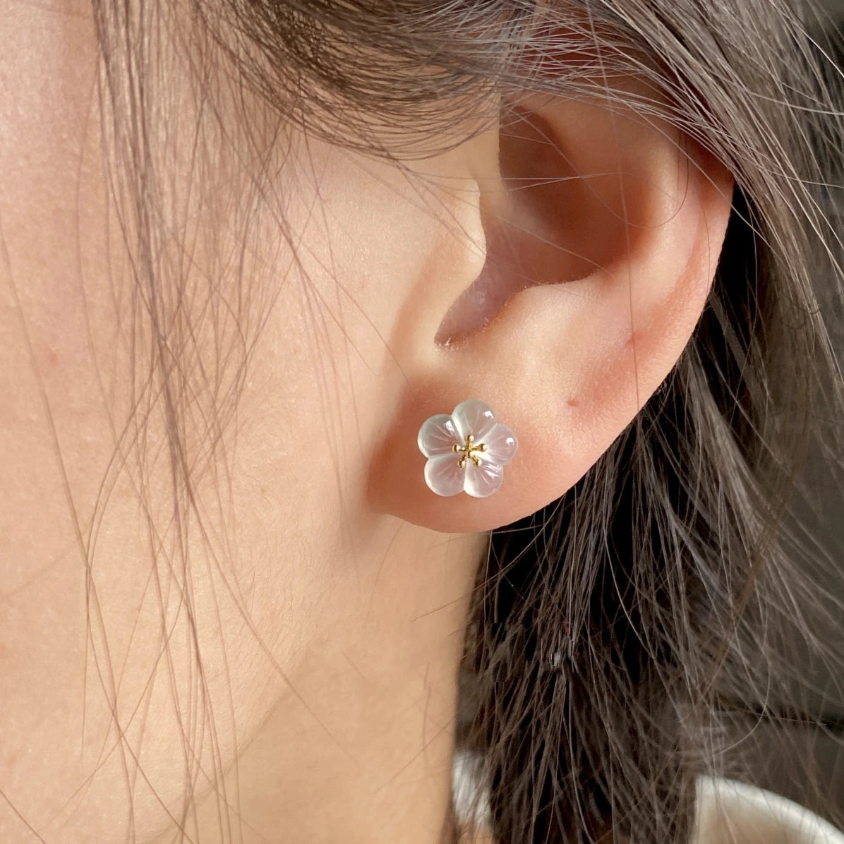 Natural High Icy Burmese Jadeite Earring Studs - Flower