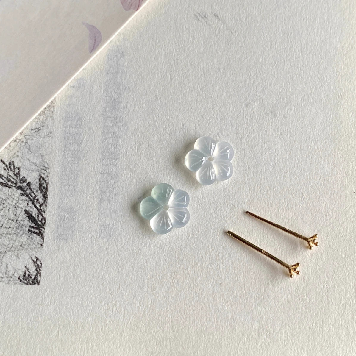 Natural High Icy Burmese Jadeite Earring Studs - Flower