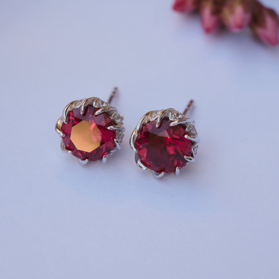 3ct Ruby earring studs - flower buds
