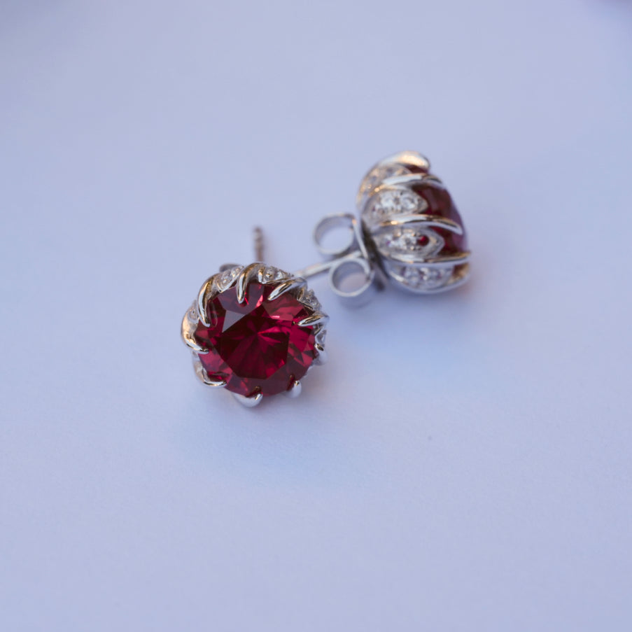 3ct Ruby earring studs - flower buds