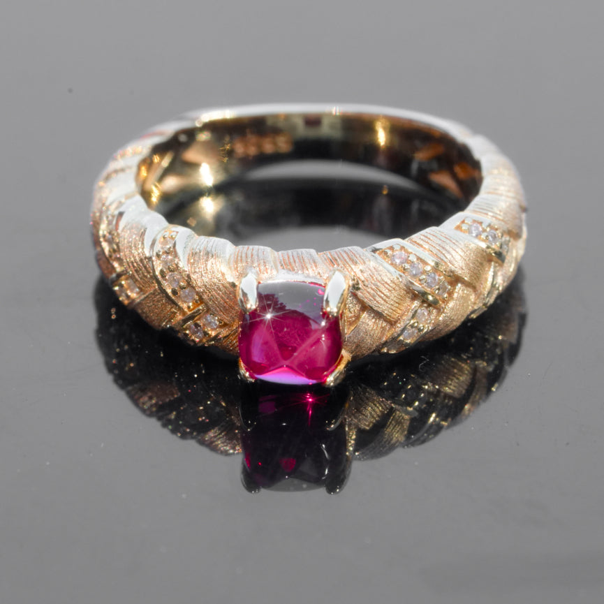 Woven Style Ruby Ring - Golden Color