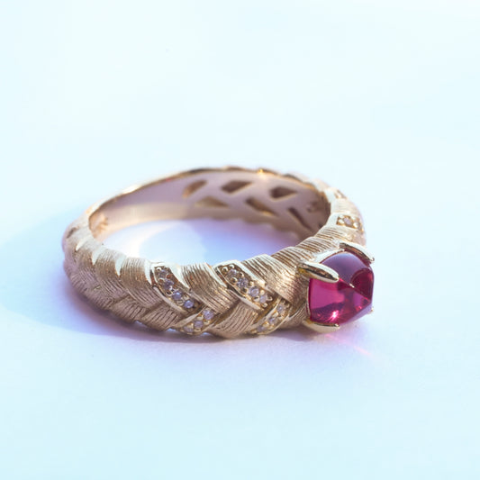 Woven Style Ruby Ring - Golden Color