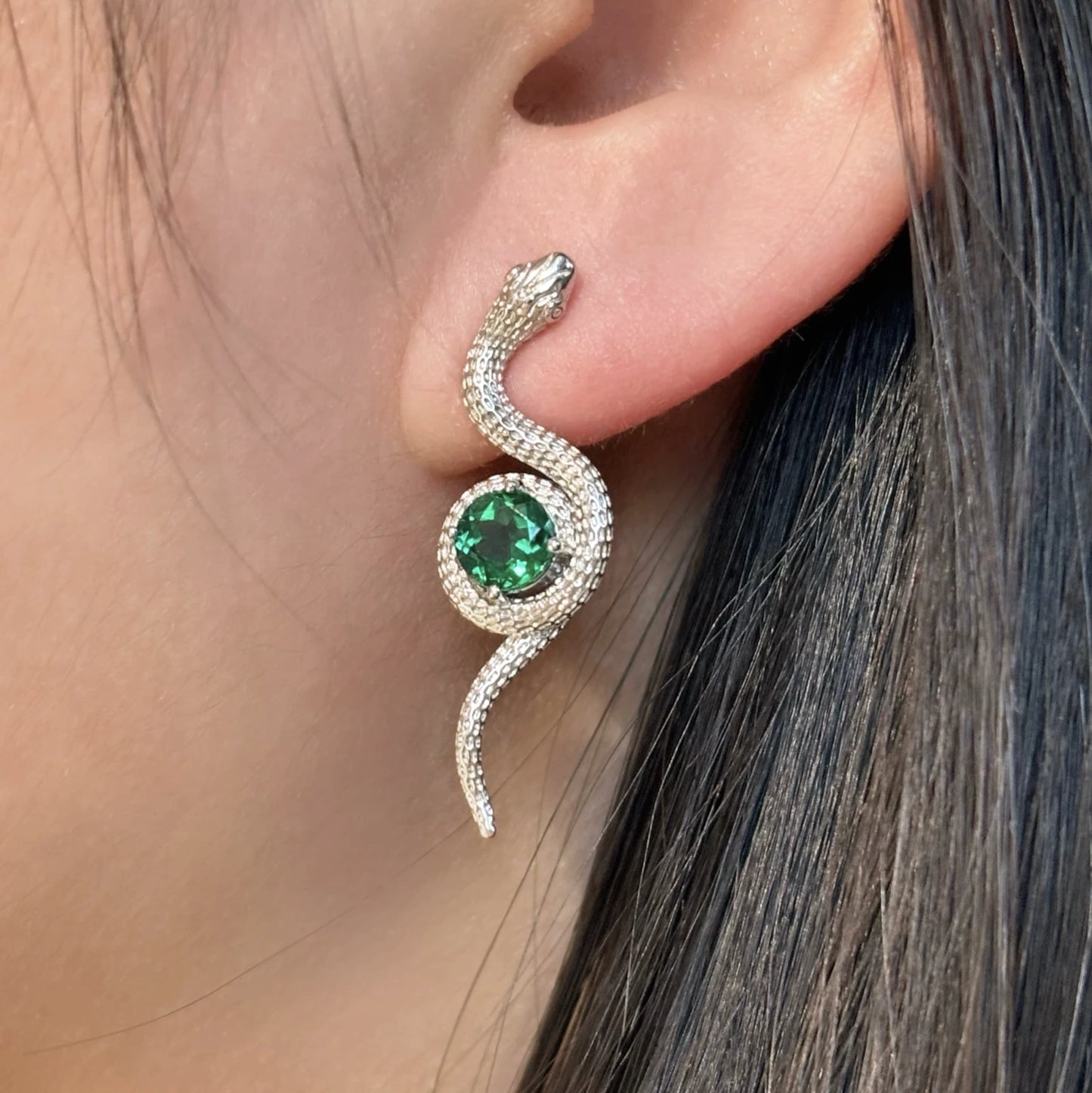2ct Emerald Earring Studs - Snake style