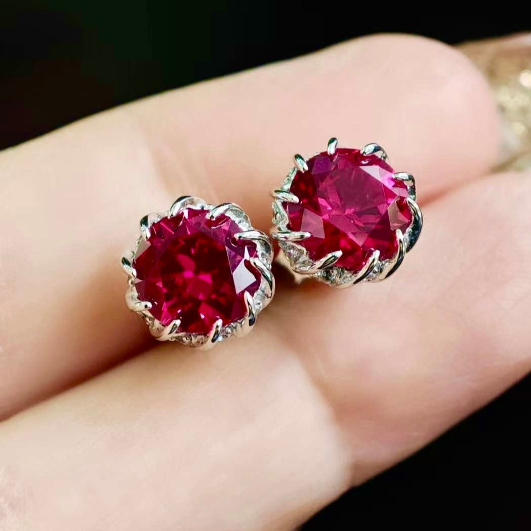 3ct Ruby earring studs - flower buds
