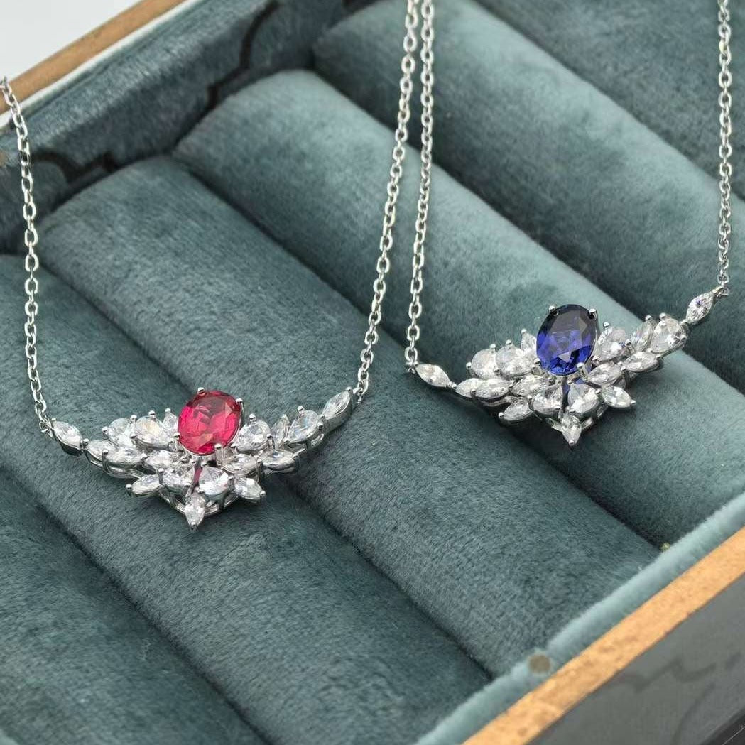 1.56ct Sapphire Necklace in two colors- Tilted Wings Styles