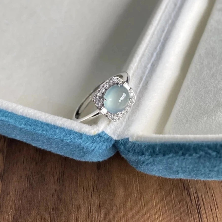 Natural Icy Guatemala Jadeite Ring - Sky Blue - Size Adjustable