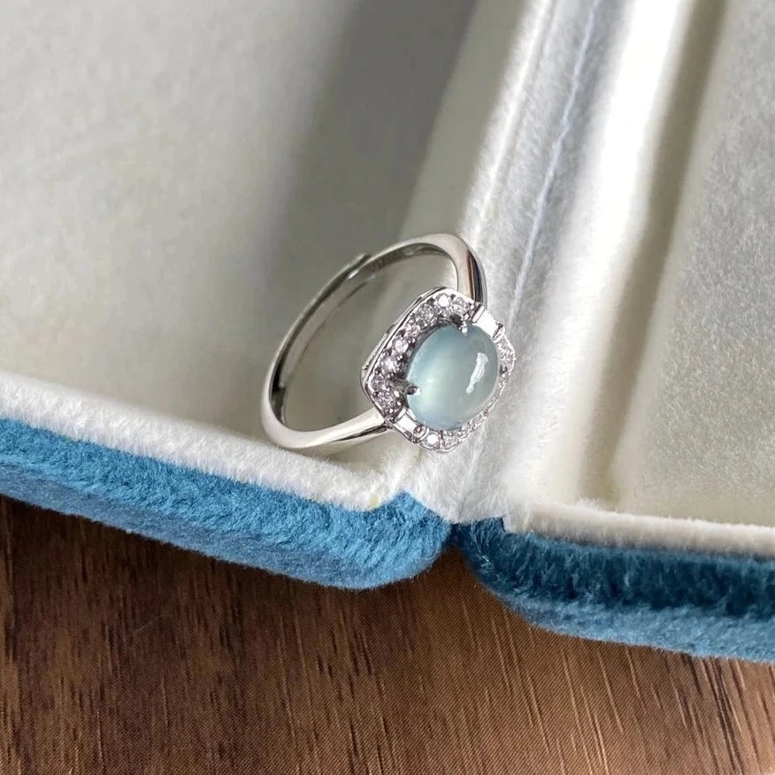 Natural Icy Guatemala Jadeite Ring - Sky Blue - Size Adjustable