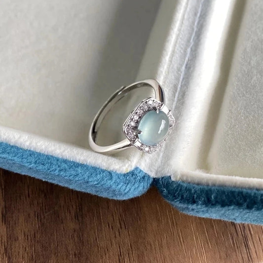 Natural Icy Guatemala Jadeite Ring - Sky Blue - Size Adjustable