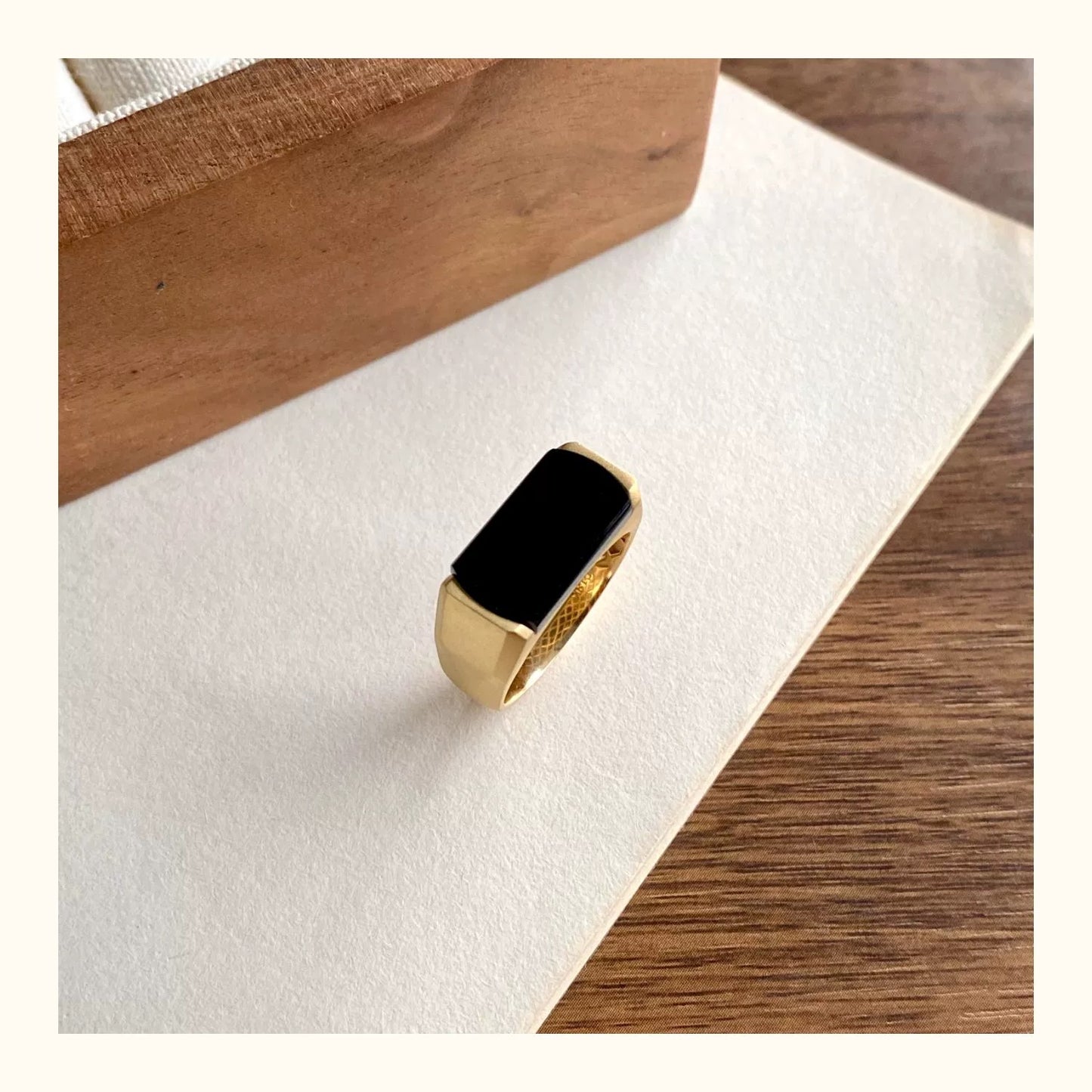 Natural Ink Jadeite Saddle Ring with 18k Gold