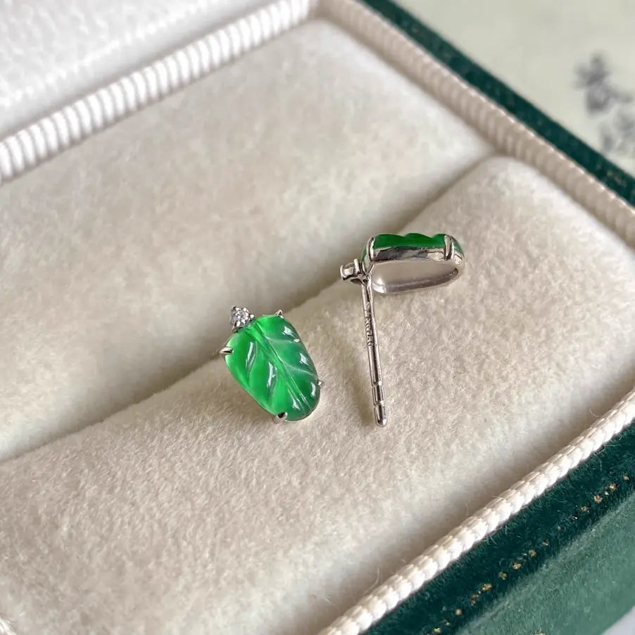 Natural Guatemalan Jadeite Earring Studs - Leaf Style