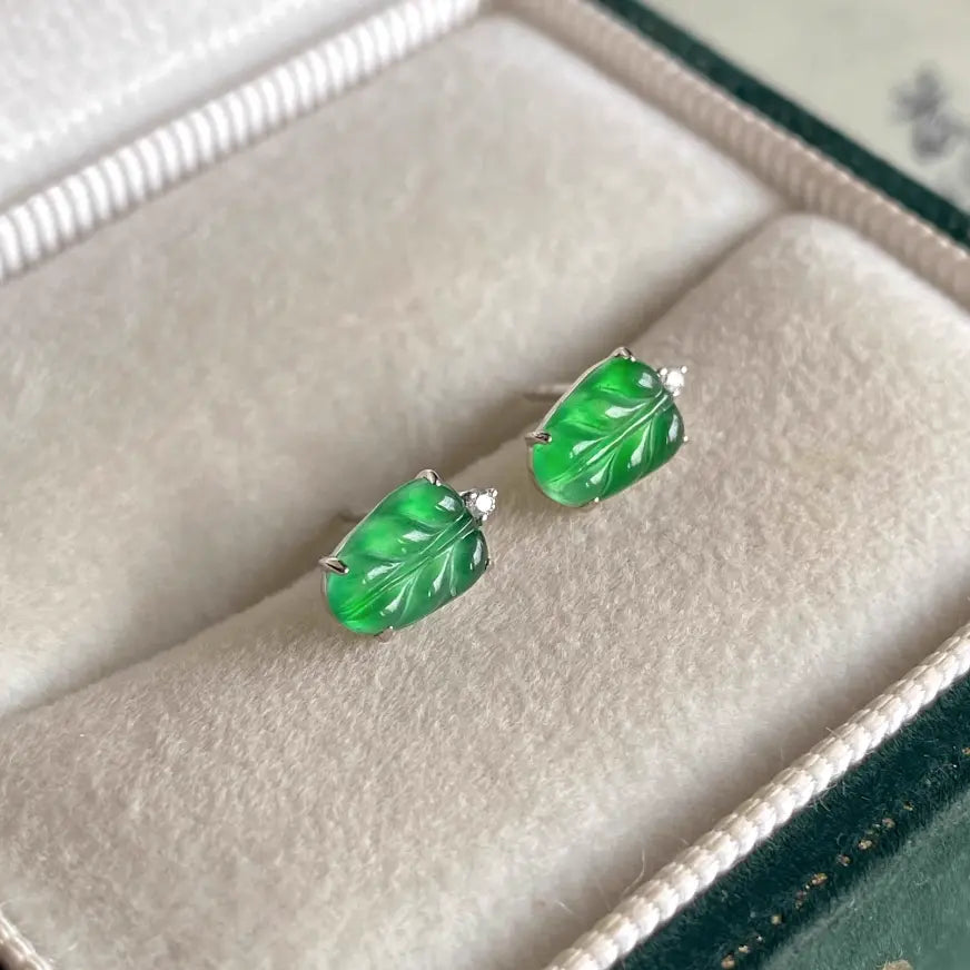 Natural Guatemalan Jadeite Earring Studs - Leaf Style