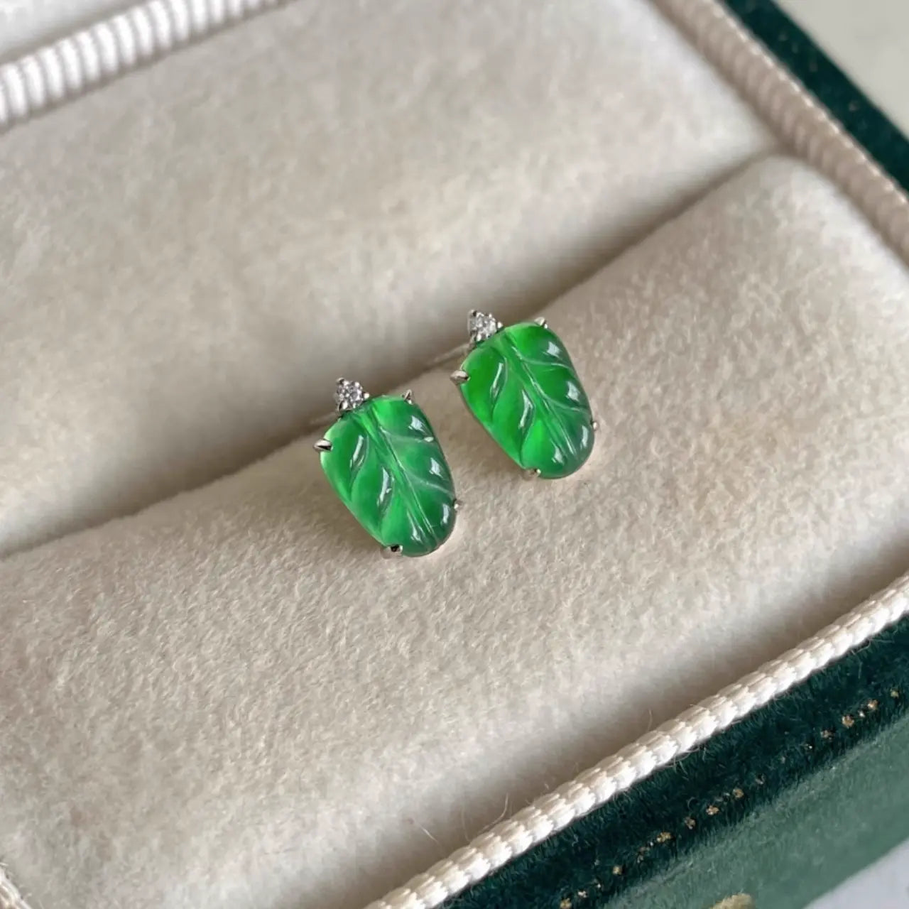Natural Guatemalan Jadeite Earring Studs - Leaf Style