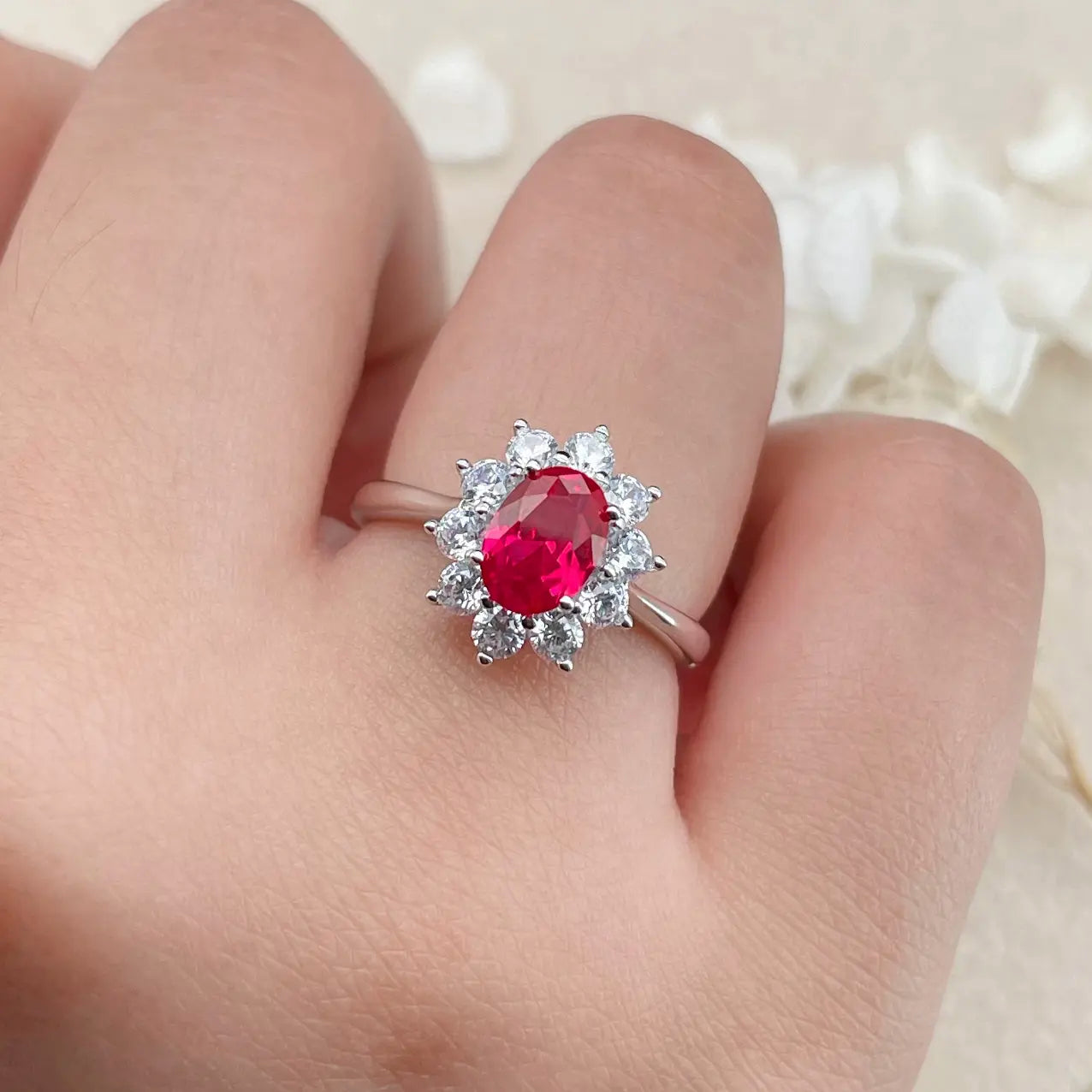 0.7ct Ruby Ring - Sunflower Style