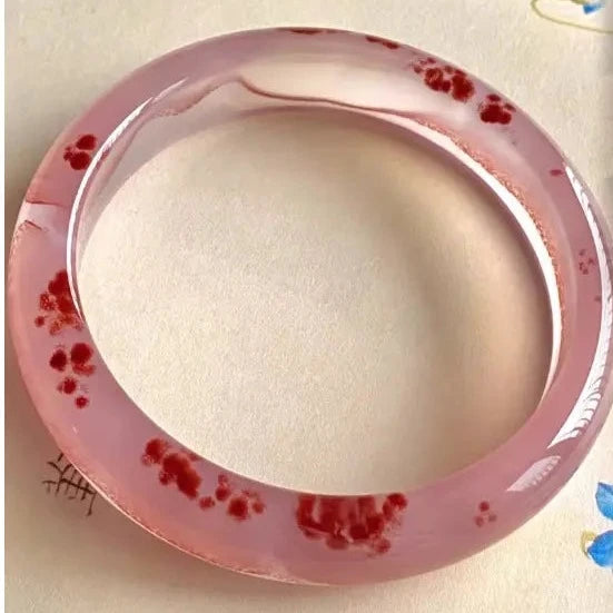 Natural Ice-Purple Floating Cinnabar Agate Bangle - Ribbon Style