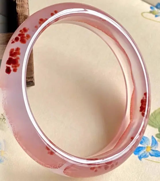 Natural Ice-Purple Floating Cinnabar Agate Bangle - Ribbon Style