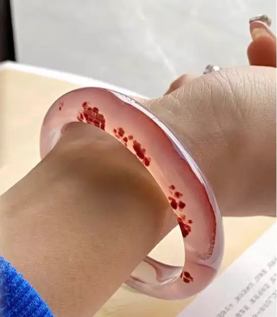 Natural Ice-Purple Floating Cinnabar Agate Bangle - Ribbon Style