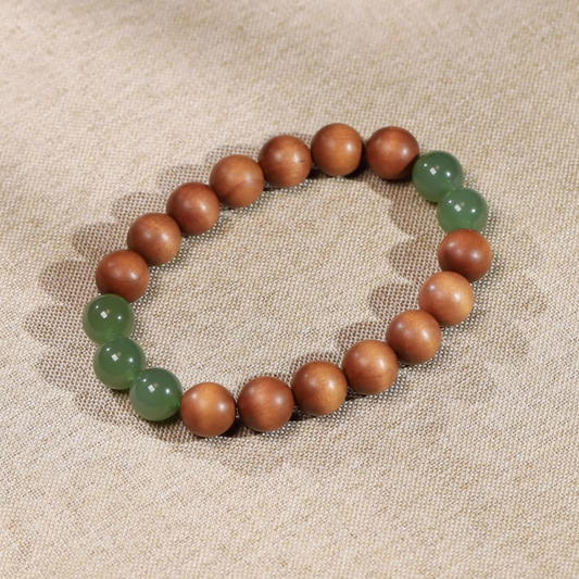 Jade + Sandalwood 10mm Double-strand Beads Bracelet