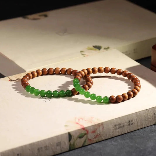 Jade + Sandalwood 6mm Double-strand Beads Bracelet