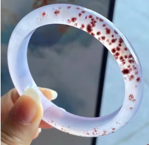 Natural Ice-Purple Floating Cinnabar Agate Bangle - Points Style