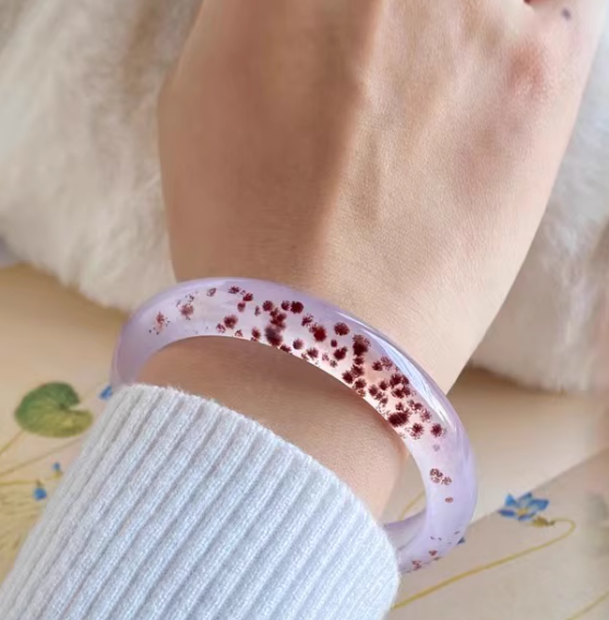 Natural Ice-Purple Floating Cinnabar Agate Bangle - Points Style