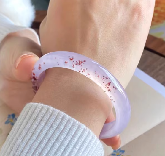 Natural Ice-Purple Floating Cinnabar Agate Bangle - Points Style