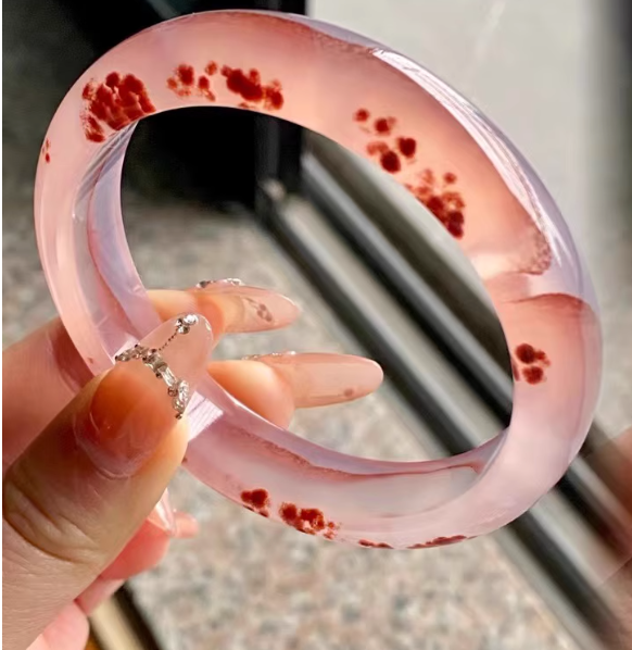 Natural Ice-Purple Floating Cinnabar Agate Bangle - Ribbon Style